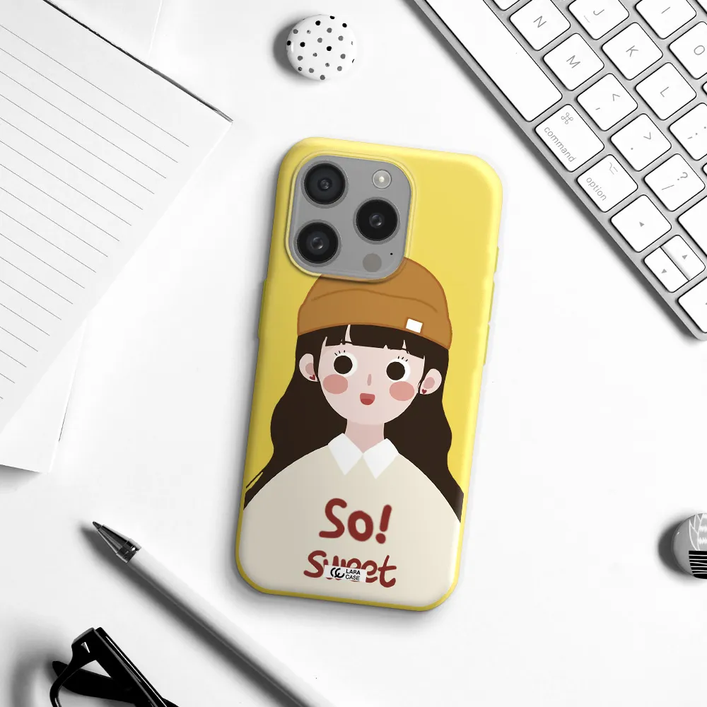 A Cartoon Of A Girl With Brown Hair Apple Iphone 15 Pro Silicone Canary Yellow Case