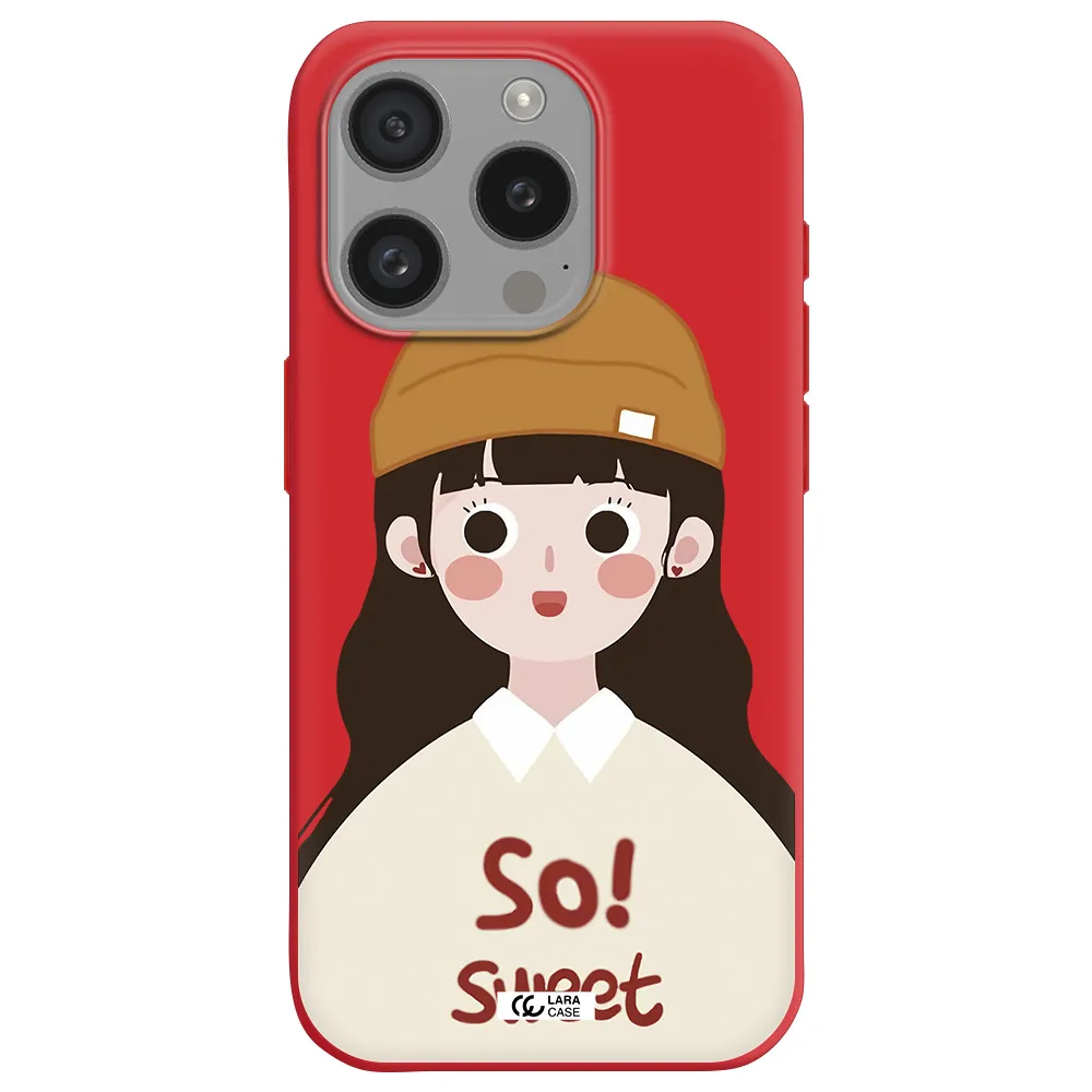 A Cartoon Of A Girl With Brown Hair Apple Iphone 15 Pro Silicone Imperial Red Case