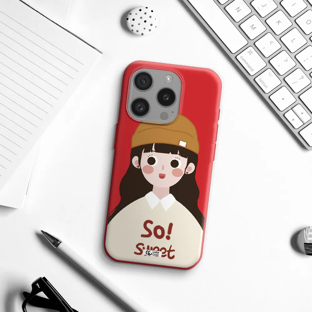 A Cartoon Of A Girl With Brown Hair Apple Iphone 15 Pro Silicone Imperial Red Case
