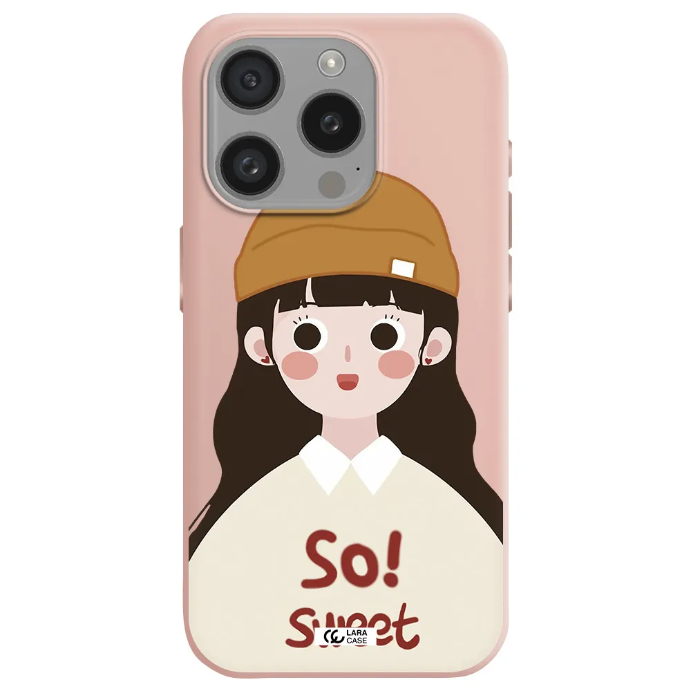 A Cartoon Of A Girl With Brown Hair Apple Iphone 15 Pro Silicone Pastel Pink Case