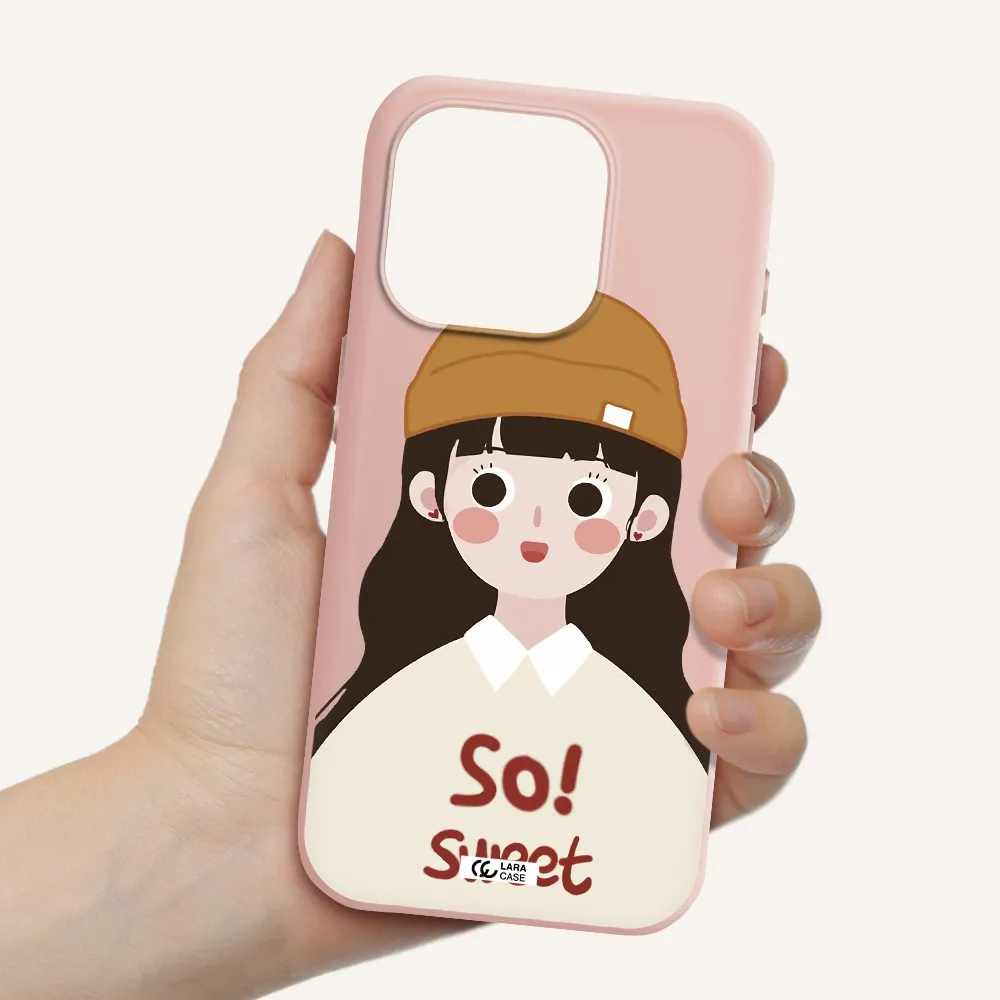 A Cartoon Of A Girl With Brown Hair Apple Iphone 15 Pro Silicone Pastel Pink Case
