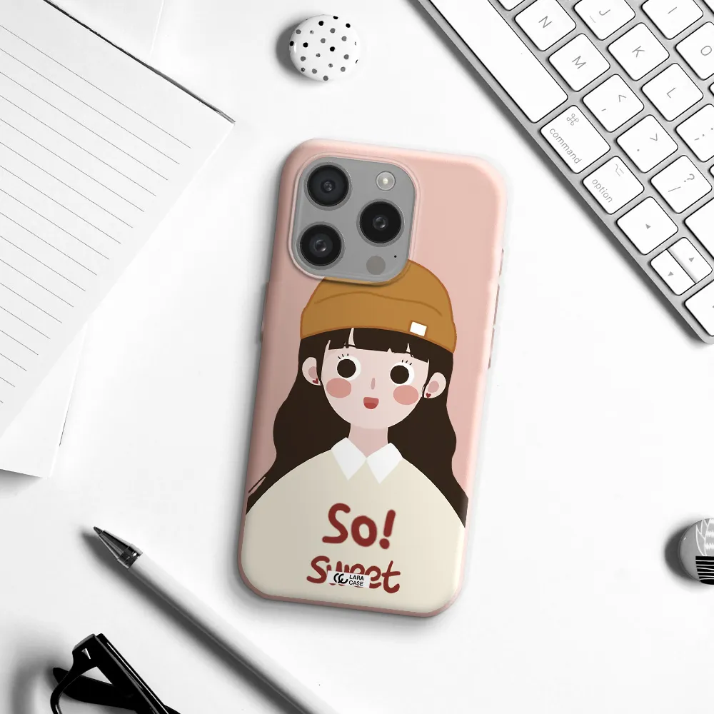 A Cartoon Of A Girl With Brown Hair Apple Iphone 15 Pro Silicone Pastel Pink Case