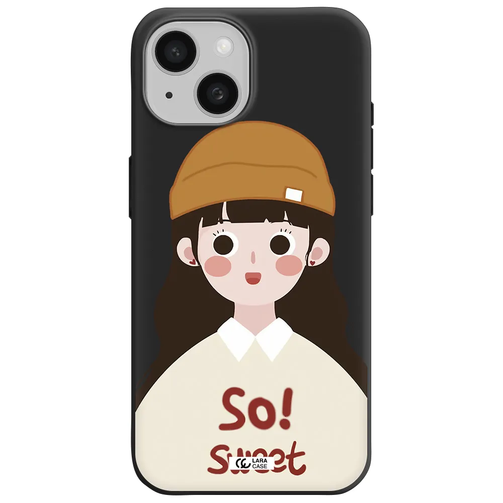 a cartoon of a girl with brown hair Apple iPhone 15 Silicone black Case