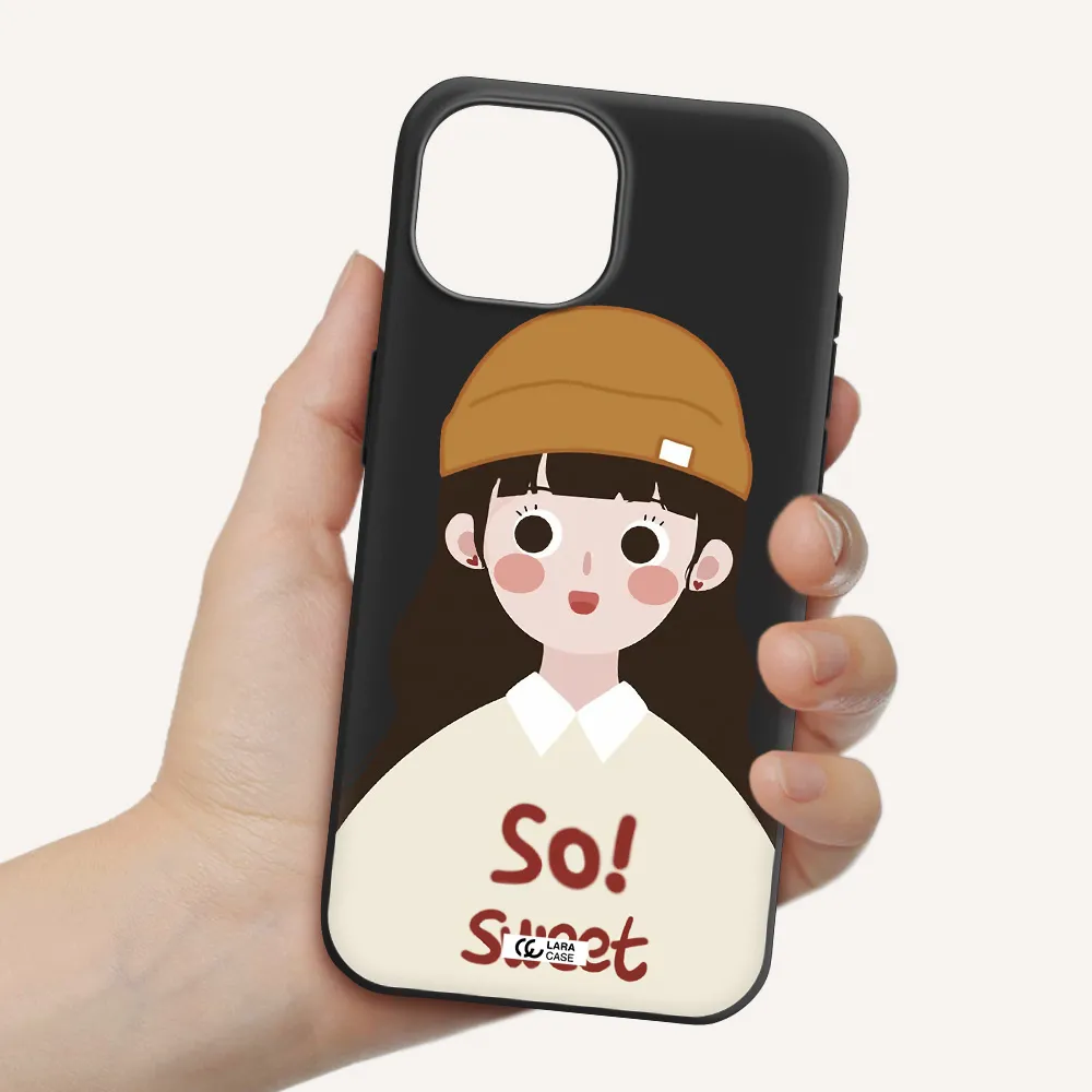 a cartoon of a girl with brown hair Apple iPhone 15 Silicone black Case