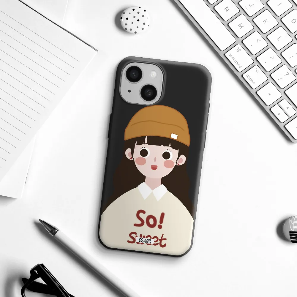 a cartoon of a girl with brown hair Apple iPhone 15 Silicone black Case