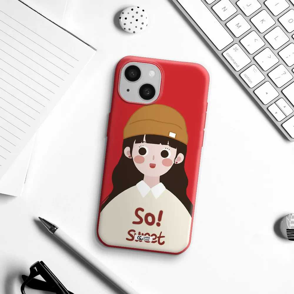 A Cartoon Of A Girl With Brown Hair Apple Iphone 15 Silicone Imperial Red Case