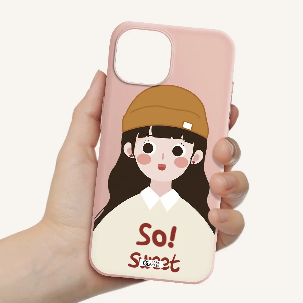 A Cartoon Of A Girl With Brown Hair Apple Iphone 15 Silicone Pastel Pink Case
