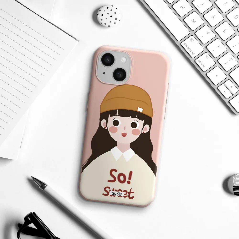 A Cartoon Of A Girl With Brown Hair Apple Iphone 15 Silicone Pastel Pink Case