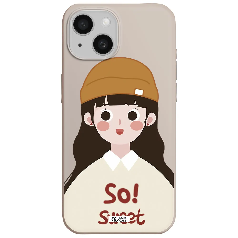 a cartoon of a girl with brown hair Apple iPhone 15 Silicone Stone Case