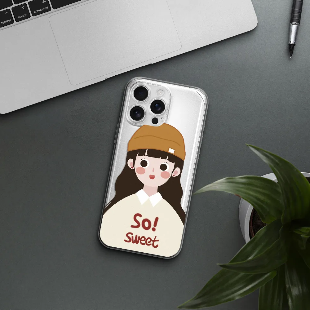 A Cartoon Of A Girl With Brown Hair Apple Iphone 16 Pro Max Clear Tpu Case