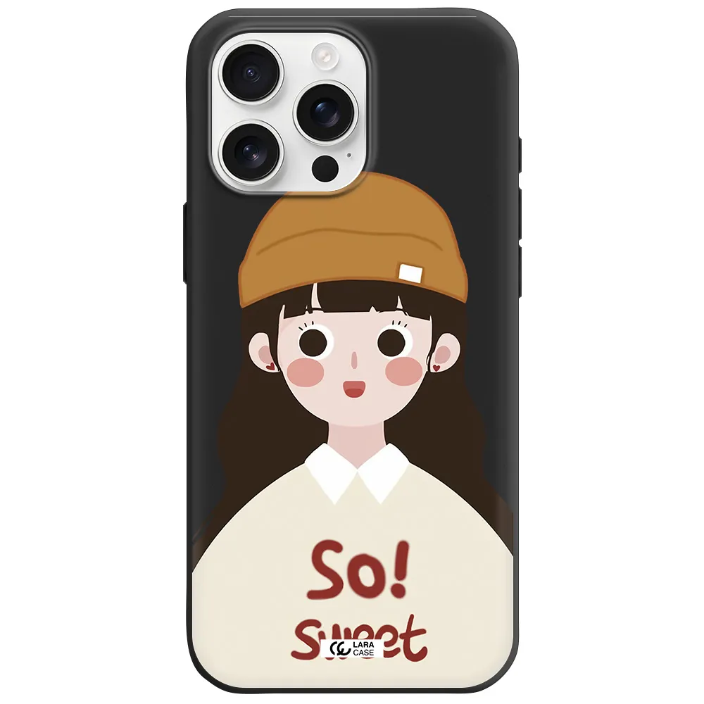 A Cartoon Of A Girl With Brown Hair Apple Iphone 16 Pro Max Silicone Black Case