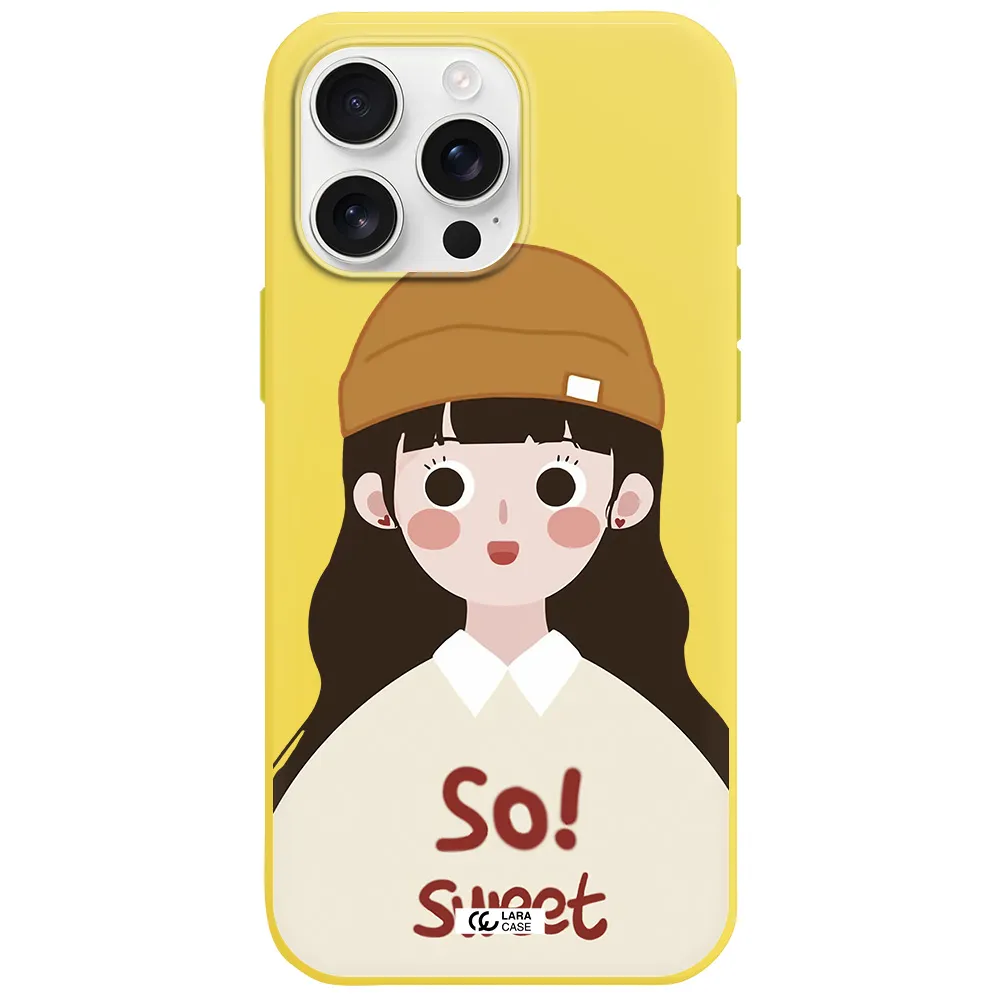 A Cartoon Of A Girl With Brown Hair Apple Iphone 16 Pro Max Silicone Canary Yellow Case