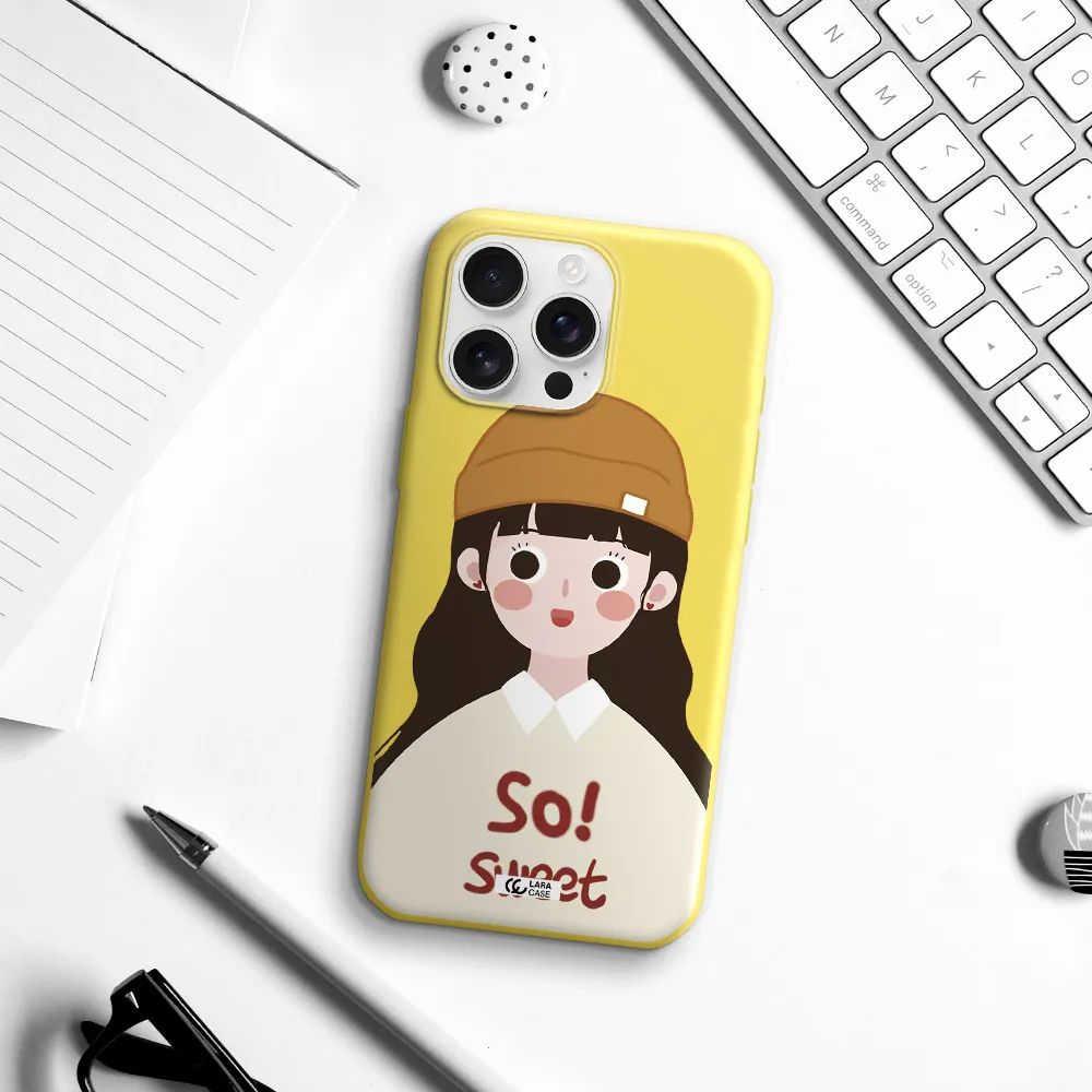 A Cartoon Of A Girl With Brown Hair Apple Iphone 16 Pro Max Silicone Canary Yellow Case