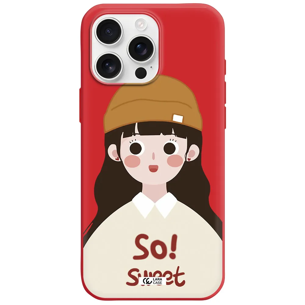 A Cartoon Of A Girl With Brown Hair Apple Iphone 16 Pro Max Silicone Imperial Red Case