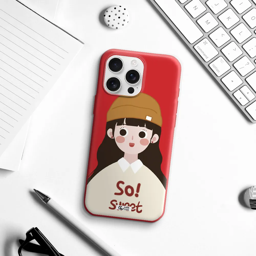 A Cartoon Of A Girl With Brown Hair Apple Iphone 16 Pro Max Silicone Imperial Red Case