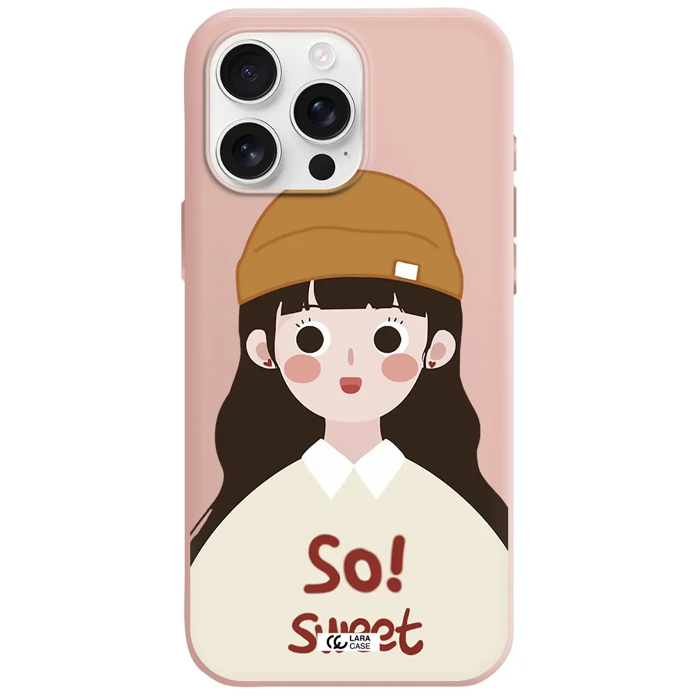 A Cartoon Of A Girl With Brown Hair Apple Iphone 16 Pro Max Silicone Pastel Pink Case