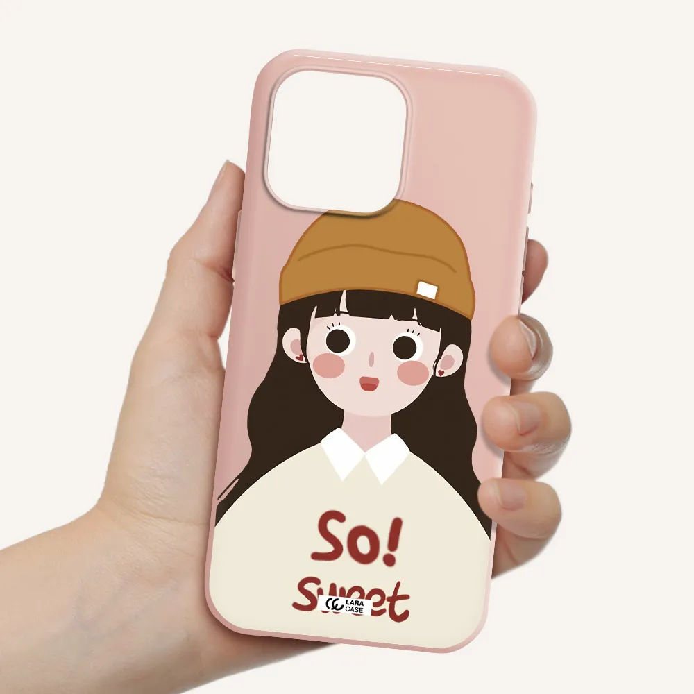 A Cartoon Of A Girl With Brown Hair Apple Iphone 16 Pro Max Silicone Pastel Pink Case