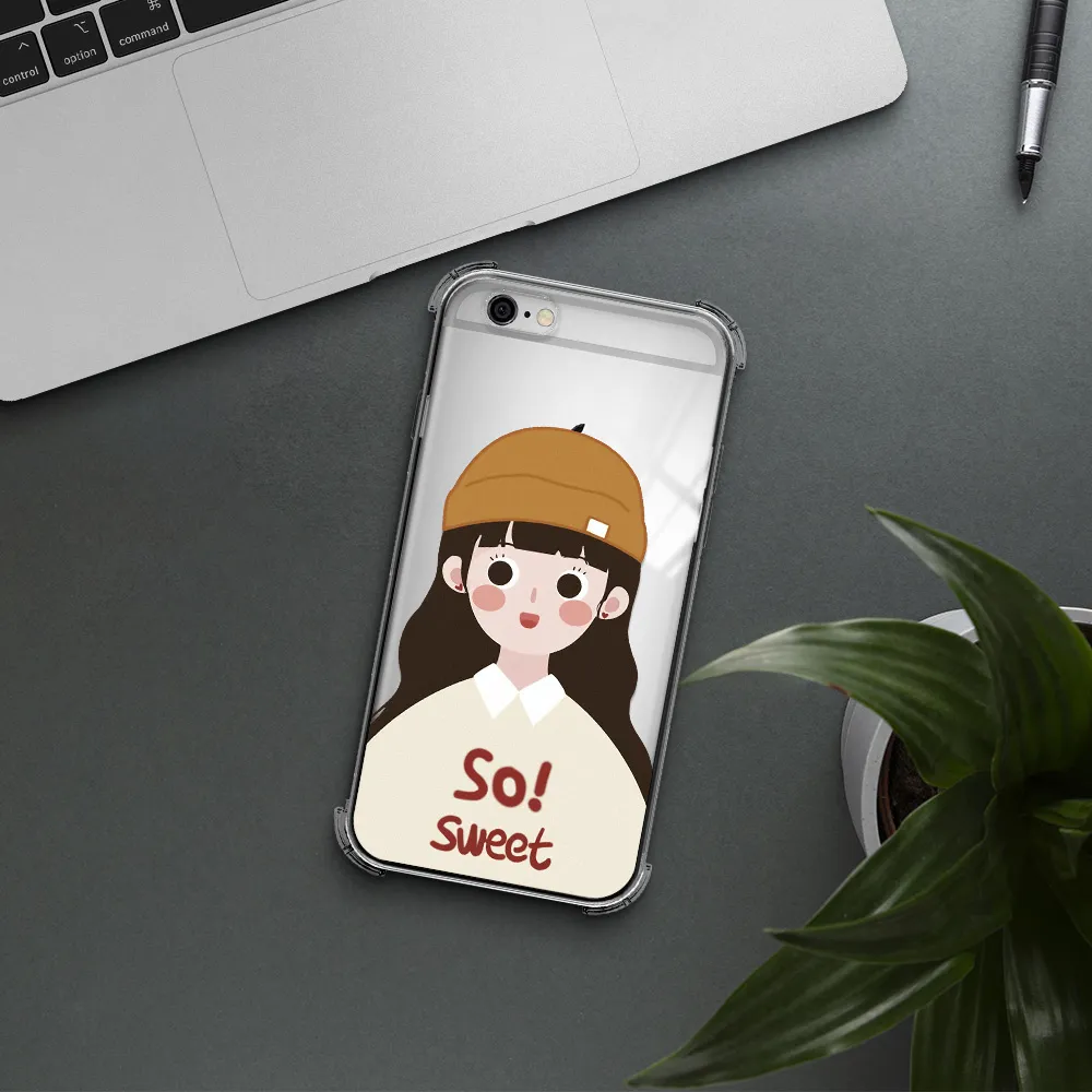 a cartoon of a girl with brown hair Apple iPhone 6 Clear PC Case