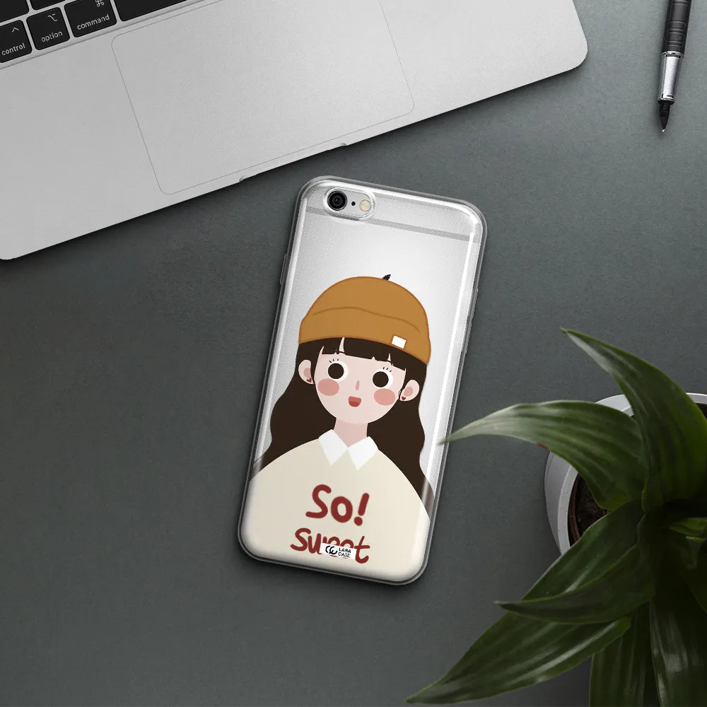 a cartoon of a girl with brown hair Apple iPhone 6 Clear TPU Case