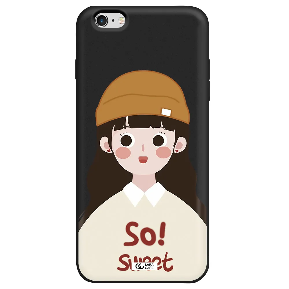 a cartoon of a girl with brown hair Apple iPhone 6 plus Silicone black Case