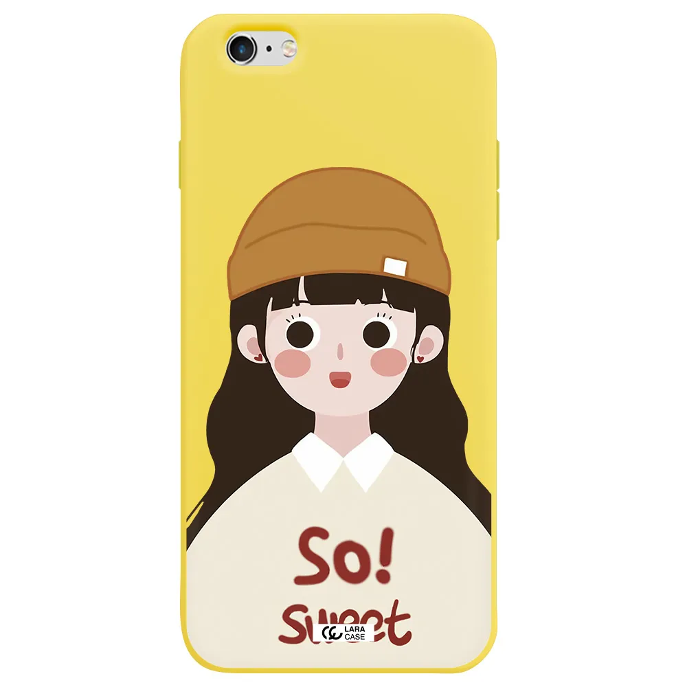 a cartoon of a girl with brown hair Apple iPhone 6 plus Silicone canary yellow Case