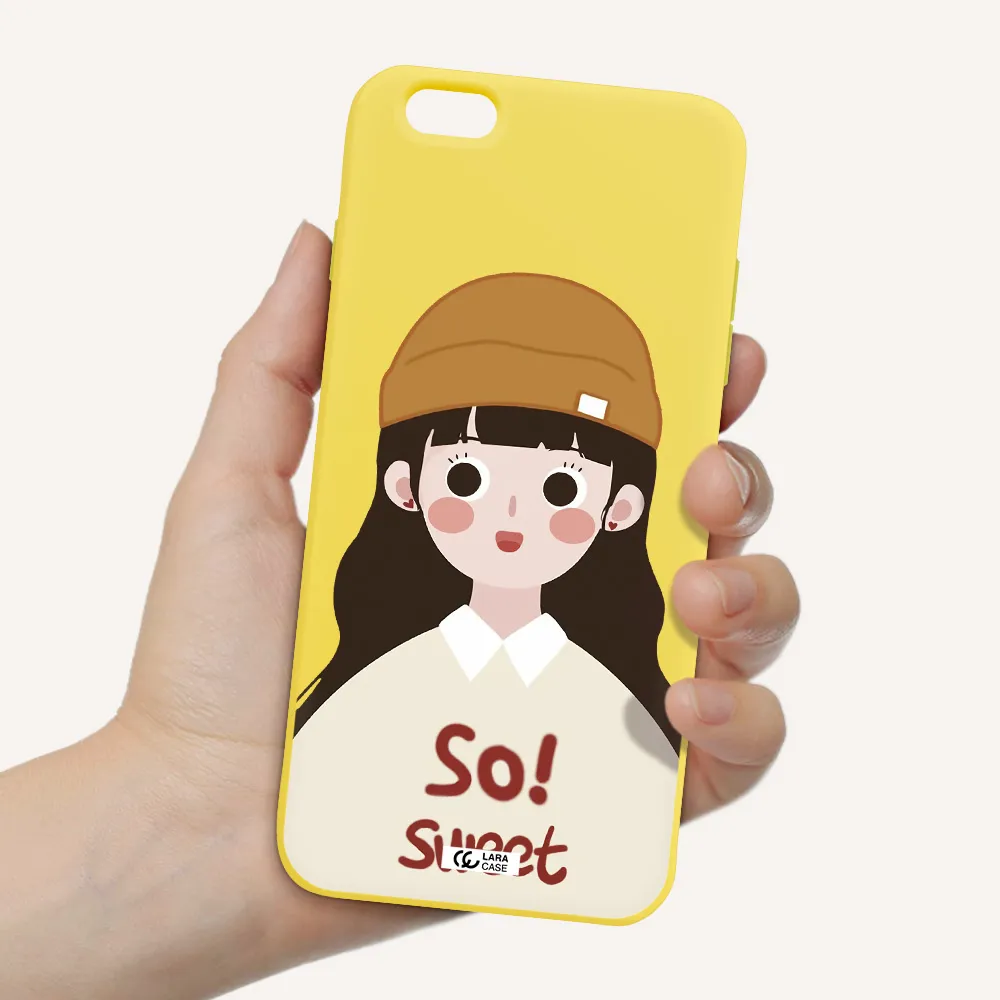 a cartoon of a girl with brown hair Apple iPhone 6 plus Silicone canary yellow Case