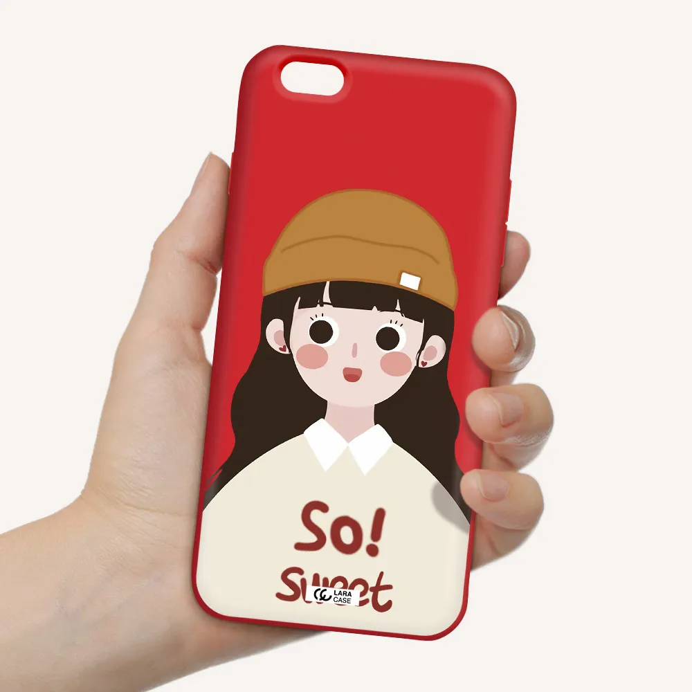 a cartoon of a girl with brown hair Apple iPhone 6 plus Silicone Imperial Red Case