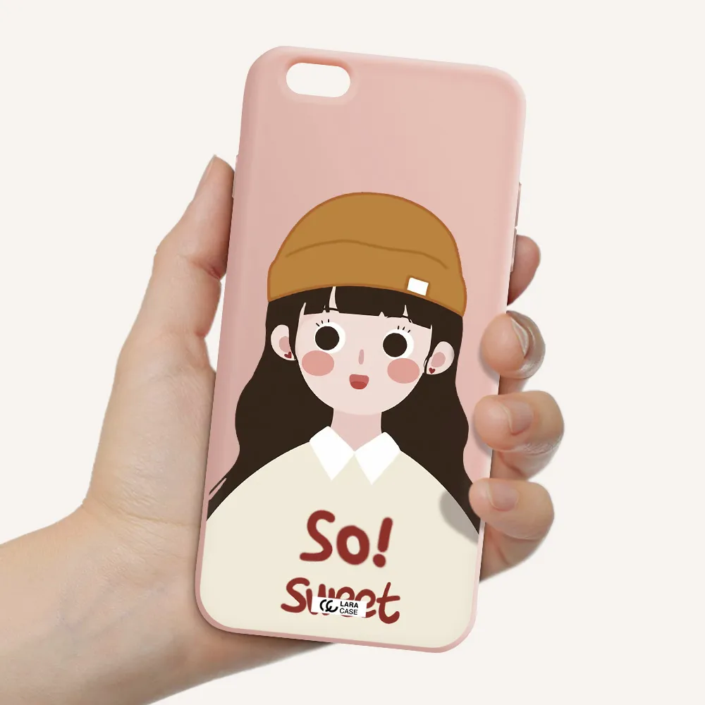 a cartoon of a girl with brown hair Apple iPhone 6 plus Silicone pastel pink Case