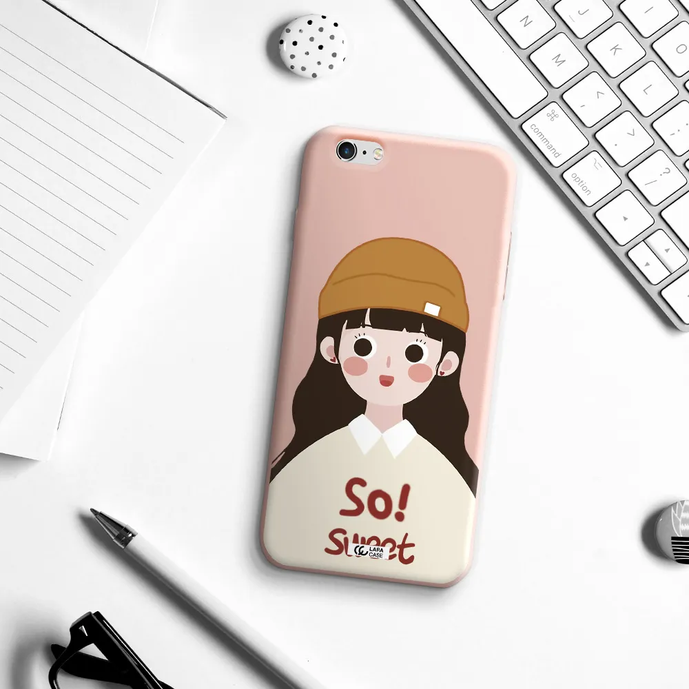 a cartoon of a girl with brown hair Apple iPhone 6 plus Silicone pastel pink Case