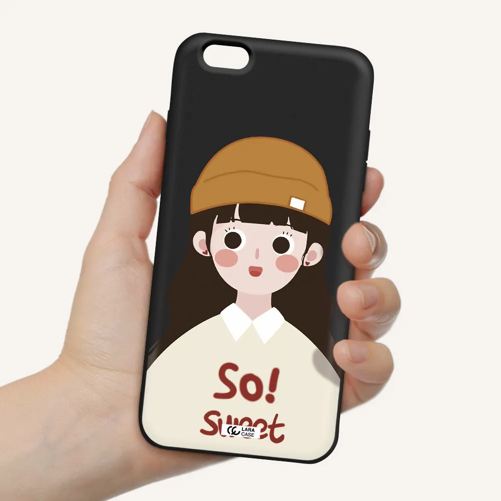 a cartoon of a girl with brown hair Apple iPhone 6 s plus Silicone black Case