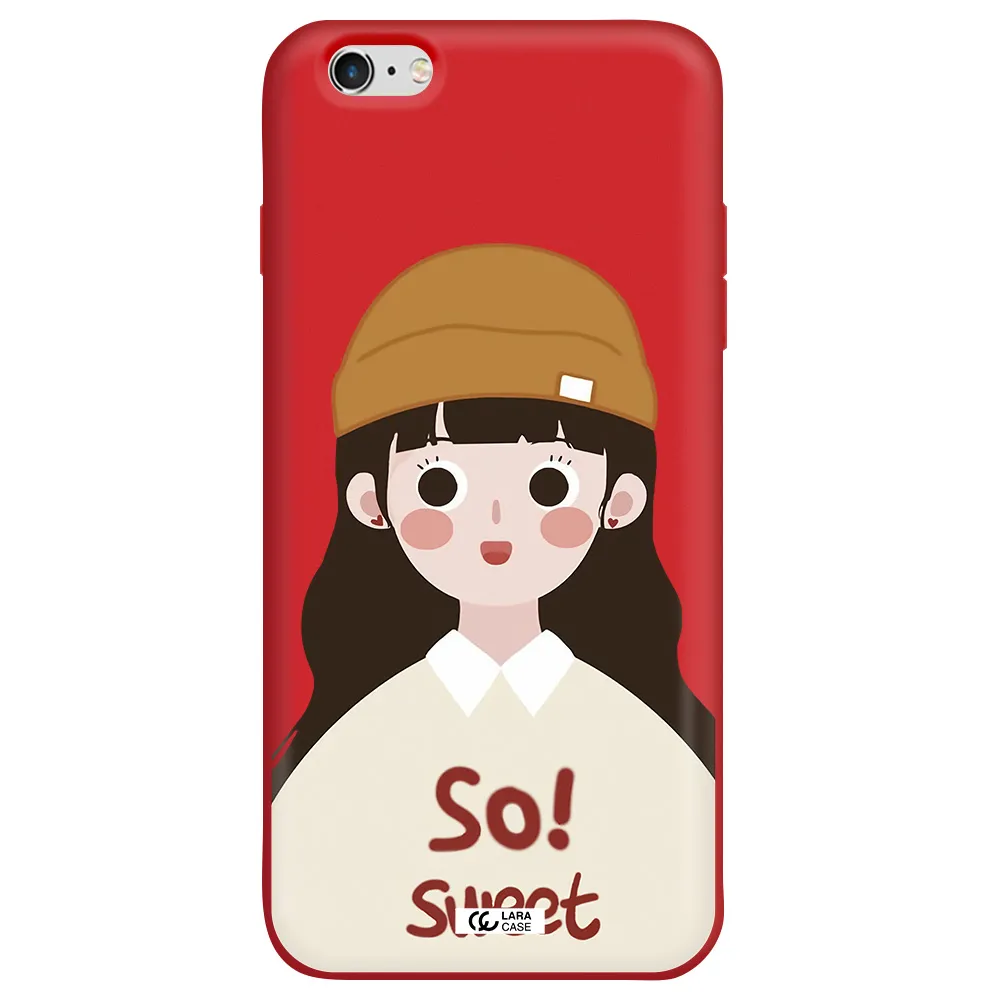 a cartoon of a girl with brown hair Apple iPhone 6 s plus Silicone Imperial Red Case