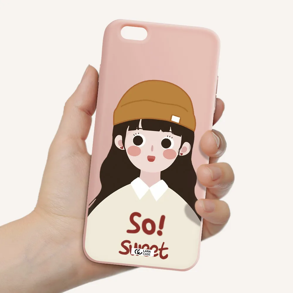a cartoon of a girl with brown hair Apple iPhone 6 s plus Silicone pastel pink Case