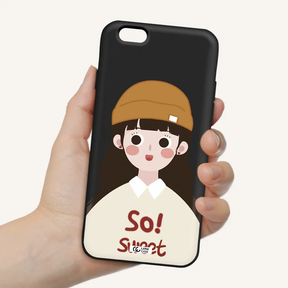 a cartoon of a girl with brown hair Apple iPhone 6 Silicone black Case