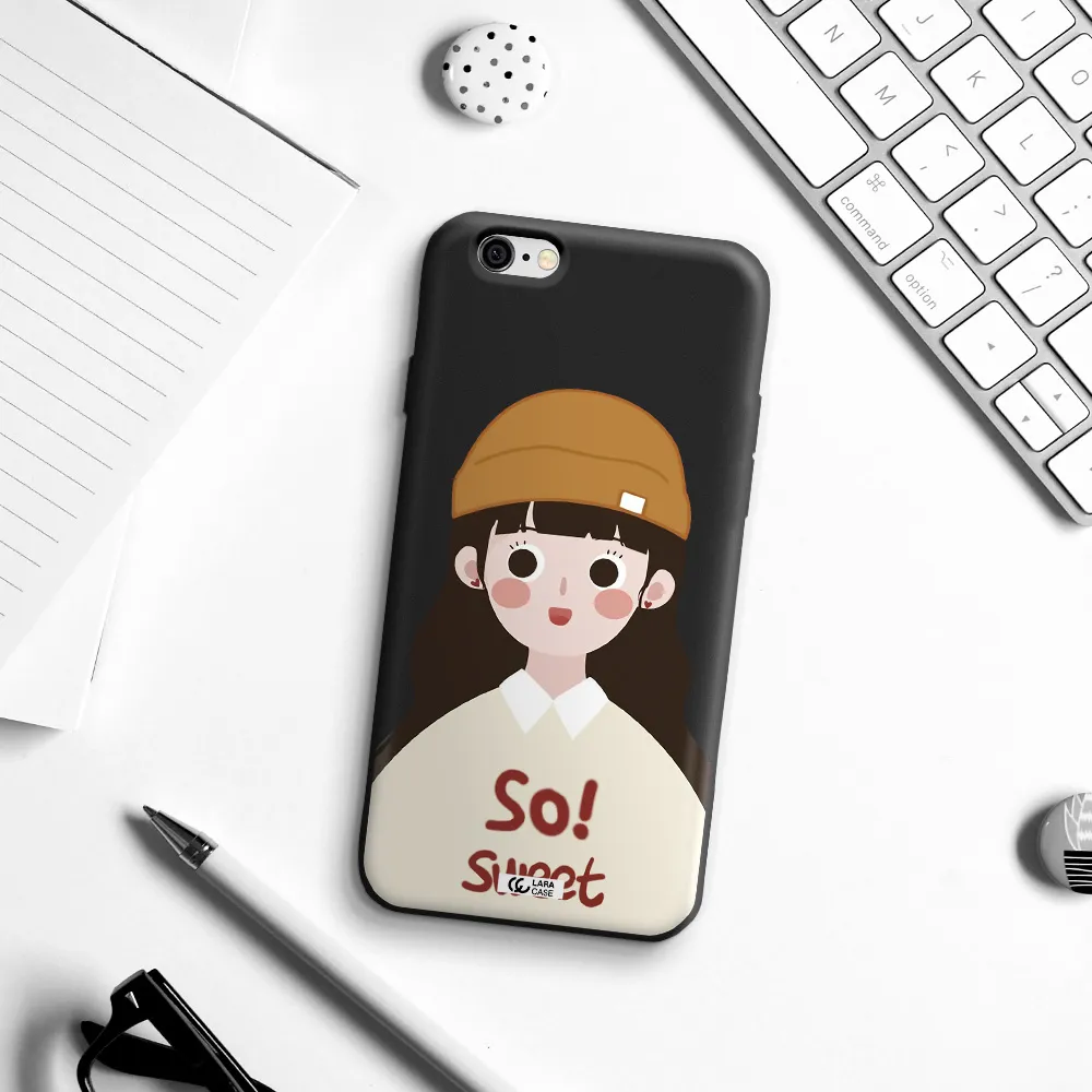 a cartoon of a girl with brown hair Apple iPhone 6 Silicone black Case