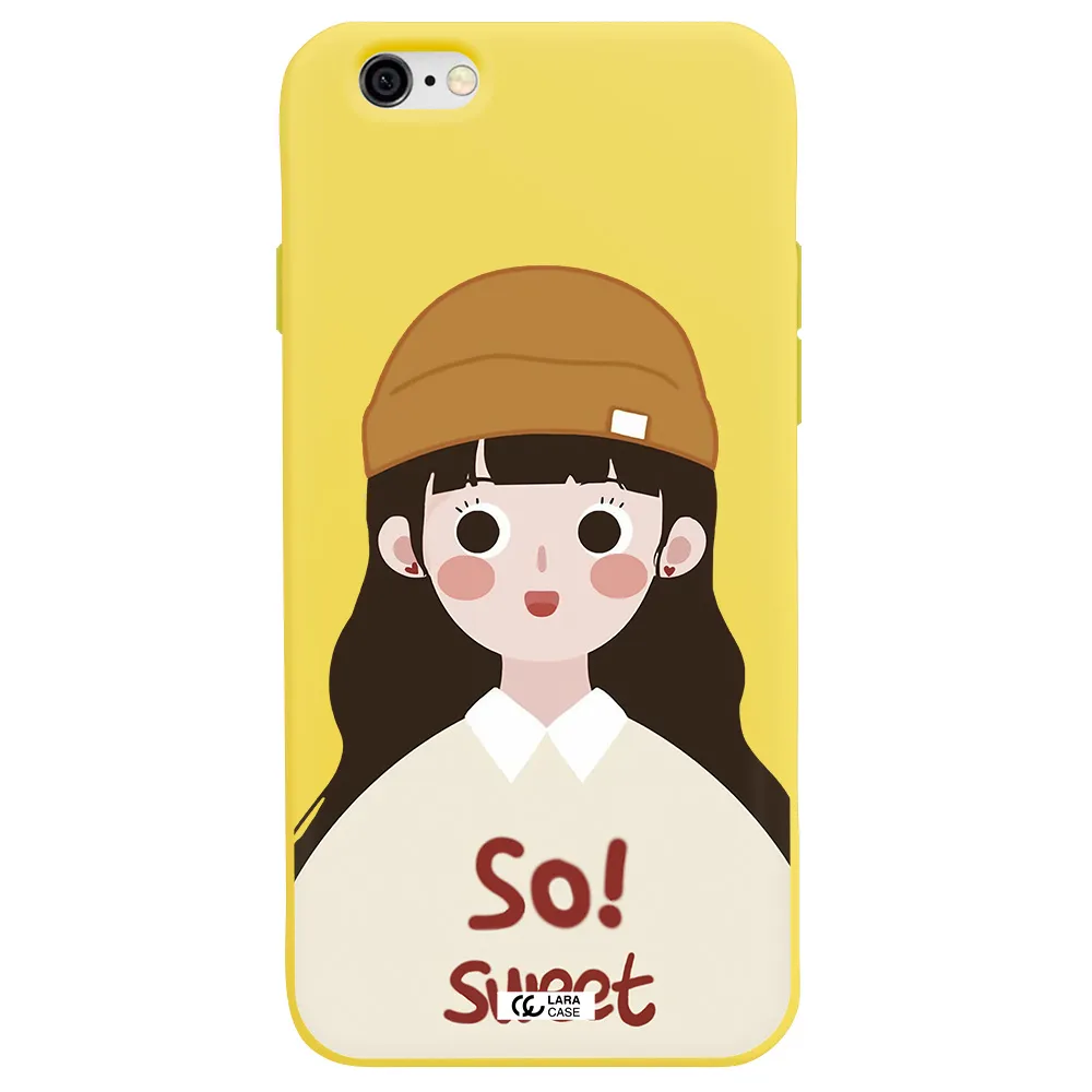 a cartoon of a girl with brown hair Apple iPhone 6 Silicone canary yellow Case