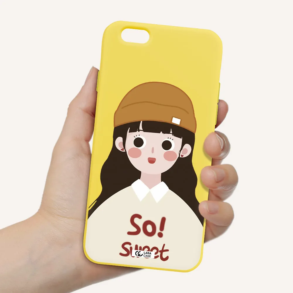 a cartoon of a girl with brown hair Apple iPhone 6 Silicone canary yellow Case