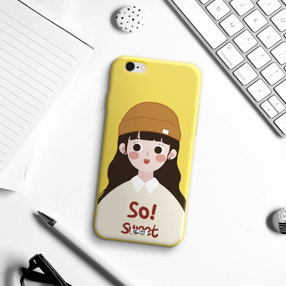 a cartoon of a girl with brown hair Apple iPhone 6 Silicone canary yellow Case