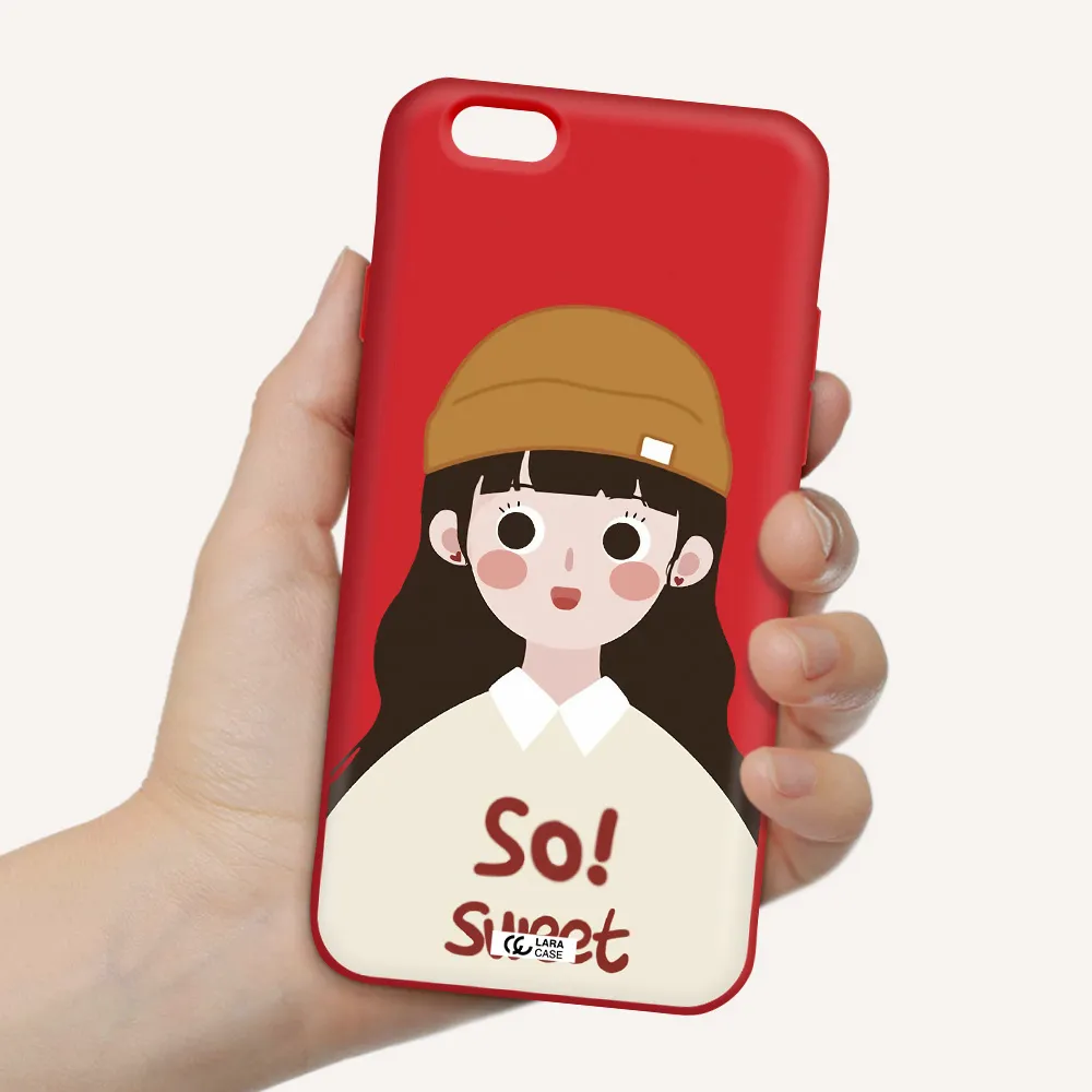a cartoon of a girl with brown hair Apple iPhone 6 Silicone Imperial Red Case