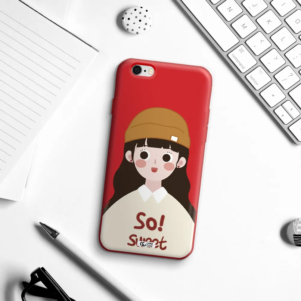 a cartoon of a girl with brown hair Apple iPhone 6 Silicone Imperial Red Case