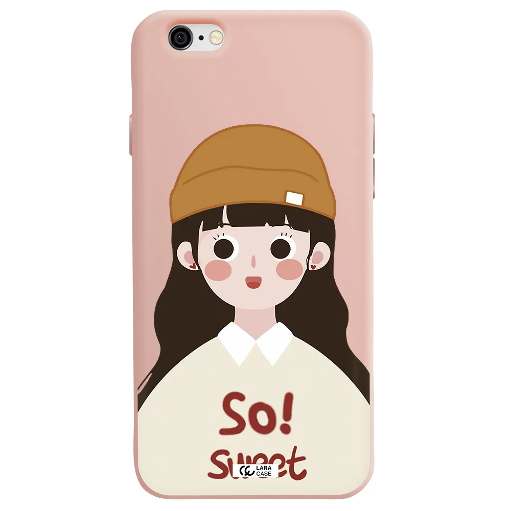 a cartoon of a girl with brown hair Apple iPhone 6 Silicone pastel pink Case
