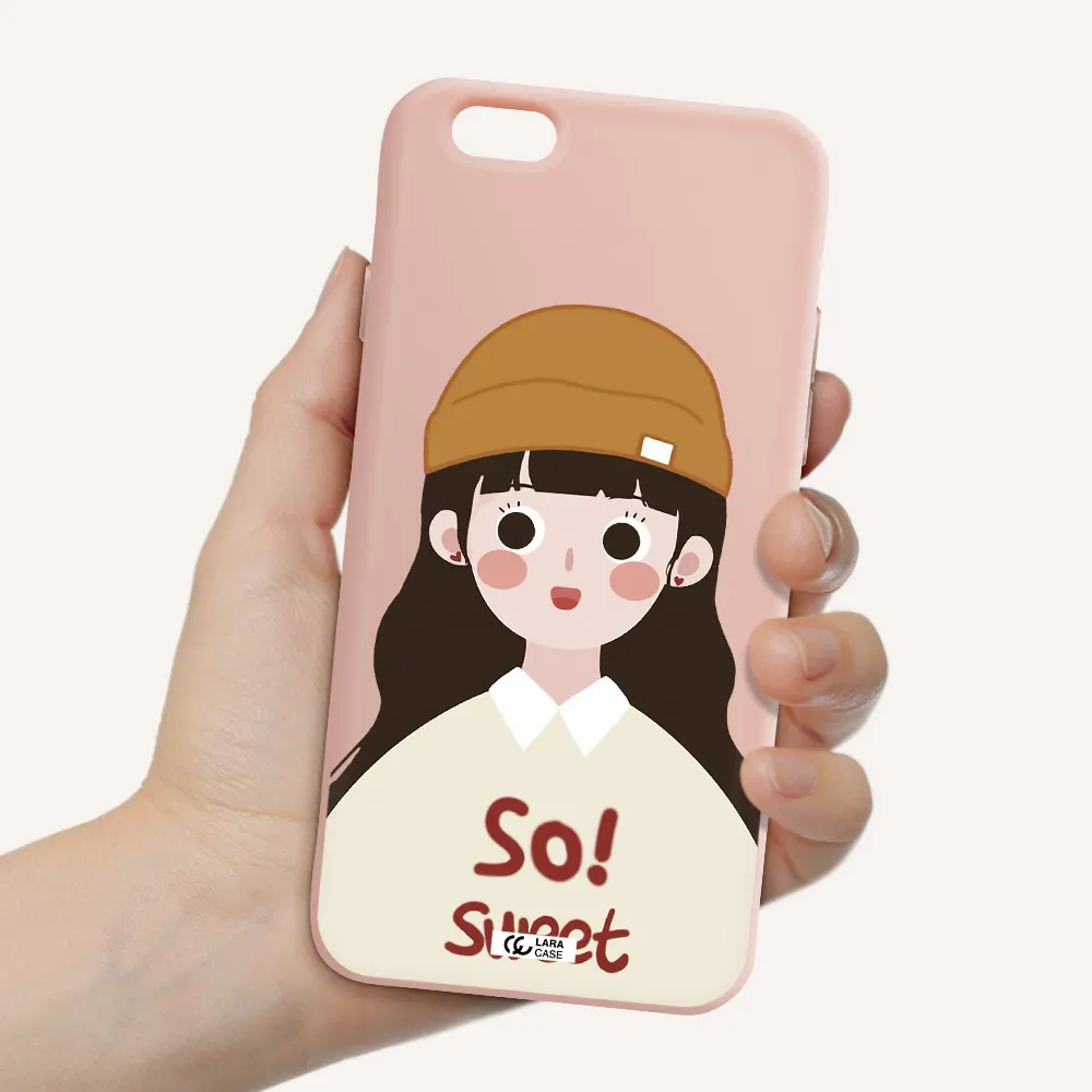 a cartoon of a girl with brown hair Apple iPhone 6 Silicone pastel pink Case