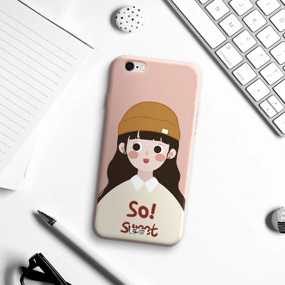 a cartoon of a girl with brown hair Apple iPhone 6 Silicone pastel pink Case