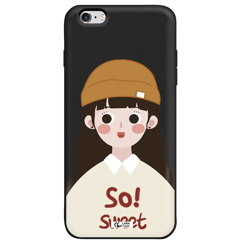 a cartoon of a girl with brown hair Apple iPhone 6S Silicone black Case