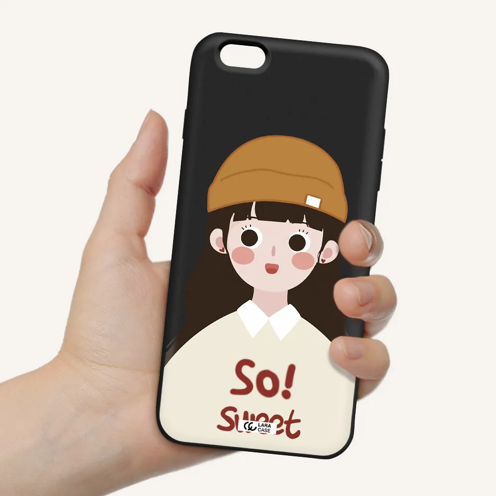 a cartoon of a girl with brown hair Apple iPhone 6S Silicone black Case