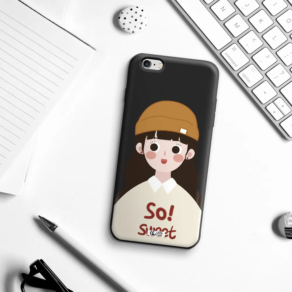 a cartoon of a girl with brown hair Apple iPhone 6S Silicone black Case