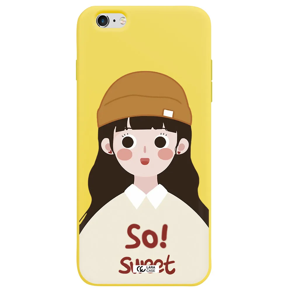 a cartoon of a girl with brown hair Apple iPhone 6S Silicone canary yellow Case