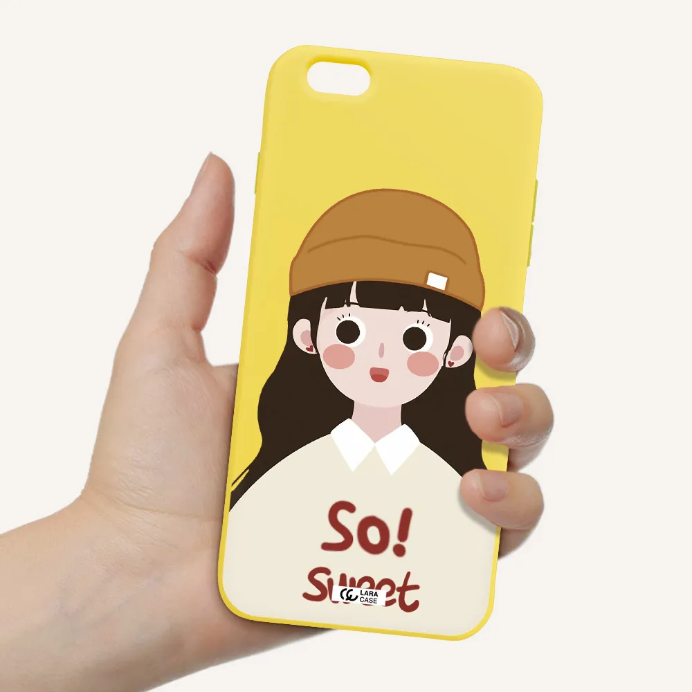 a cartoon of a girl with brown hair Apple iPhone 6S Silicone canary yellow Case
