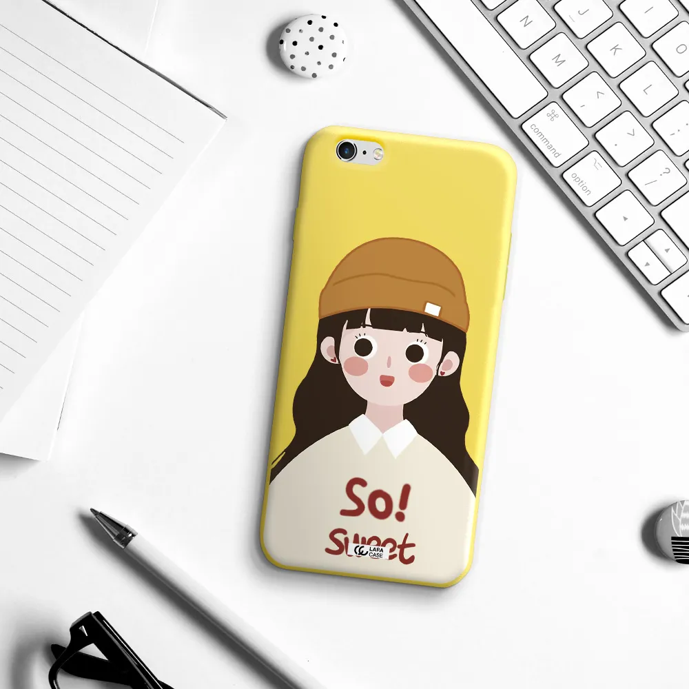 a cartoon of a girl with brown hair Apple iPhone 6S Silicone canary yellow Case