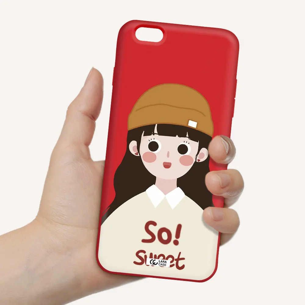 a cartoon of a girl with brown hair Apple iPhone 6S Silicone Imperial Red Case