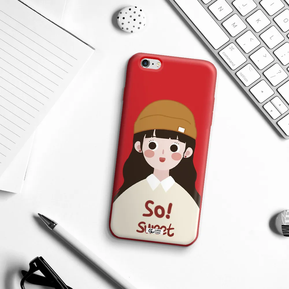 a cartoon of a girl with brown hair Apple iPhone 6S Silicone Imperial Red Case